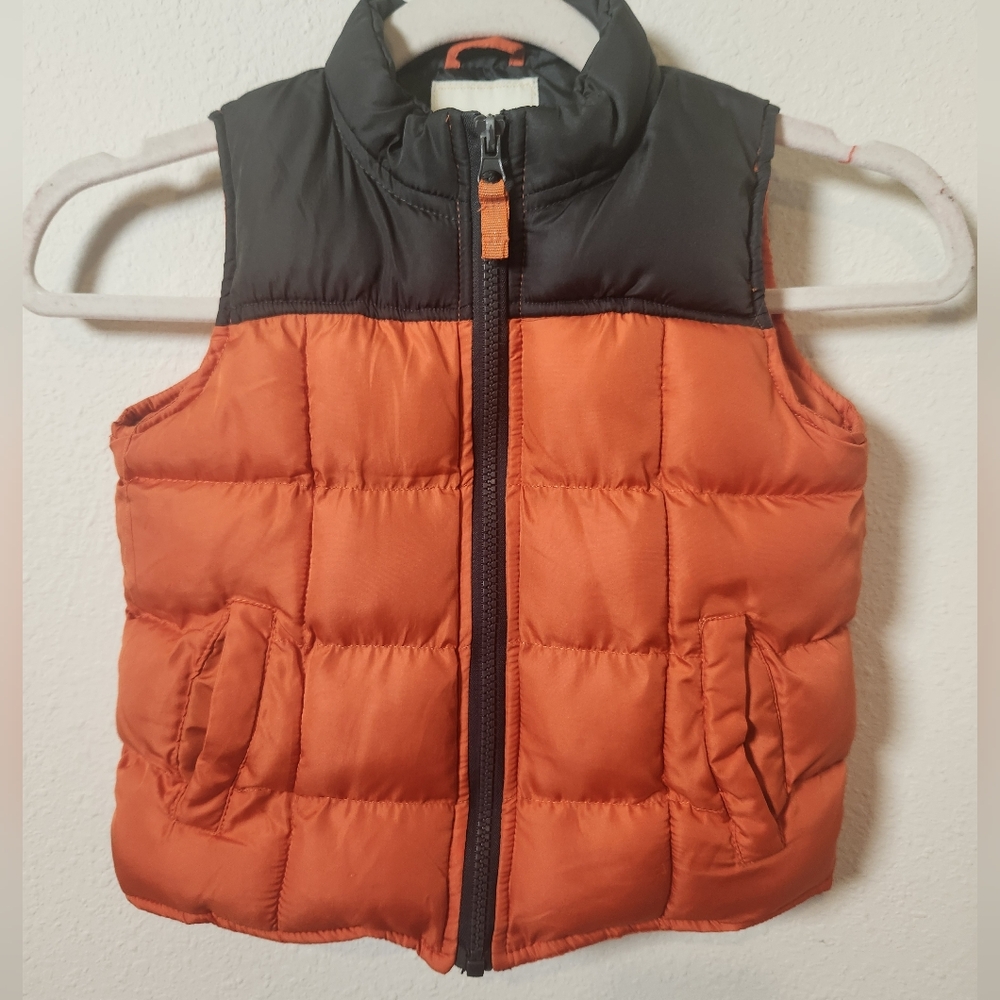 Cherokee Boy's Med 2T-3T Orange Gray Zip Up Puffer Vest Pockets Camping Outdoor